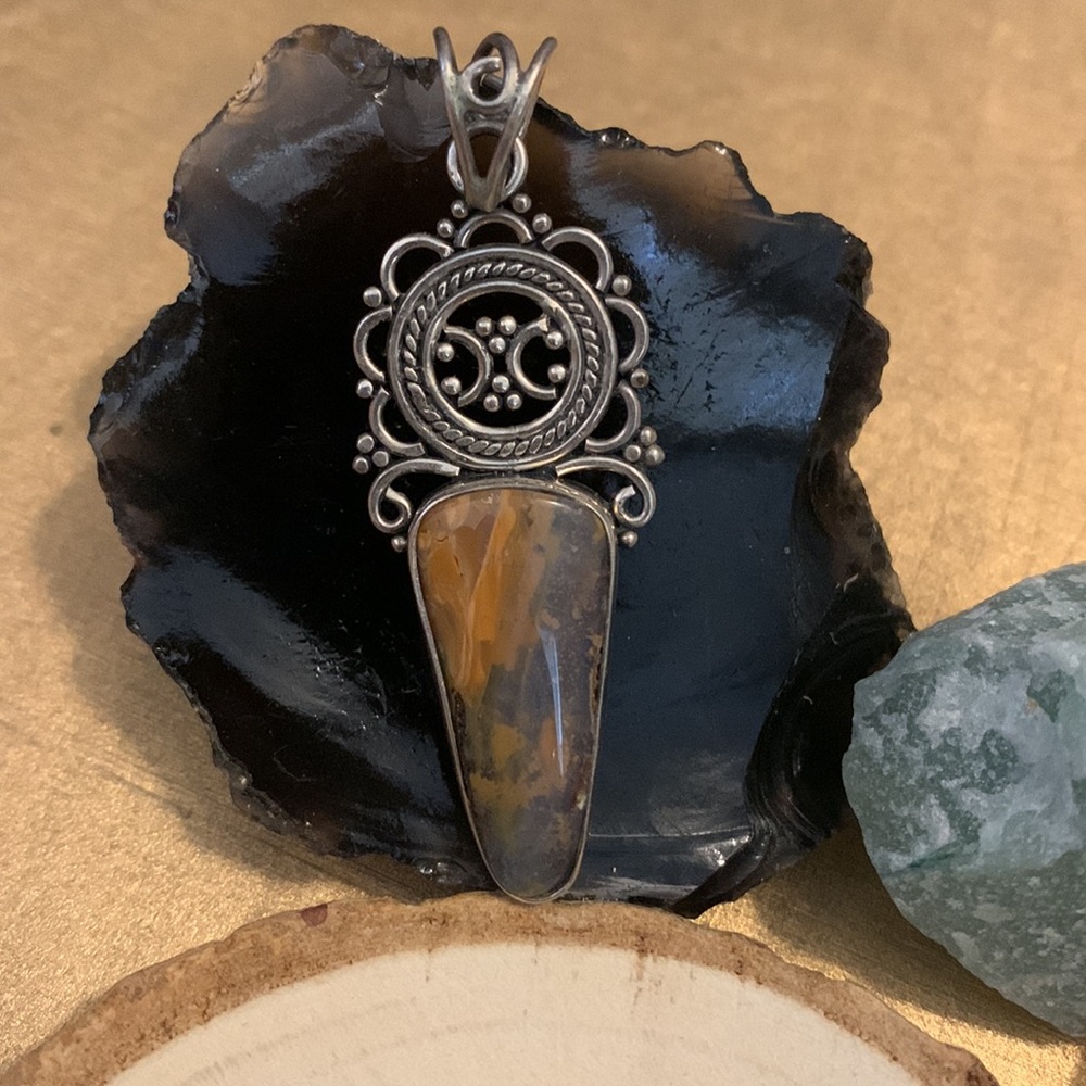 necklace charm, sterling silver and jasper